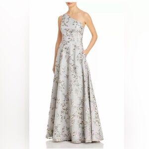 Aidan Mattox Elegant Floral One-Shoulder Dress blue shimmer size 6